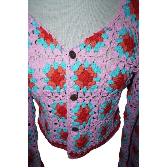Wild Orange Tree Crochet Granny Square Cardigan Sweater Women’s Small - Picture 3 of 7